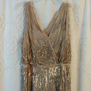 Adrianna Papell Gold Sequined Formal Gown